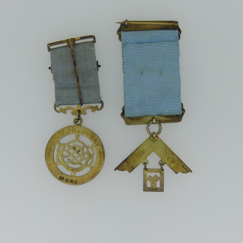 97 - Masonic Past Masters Jewel, a silver gilt Centenary Jewel, another silver gilt jewel, together with ... 