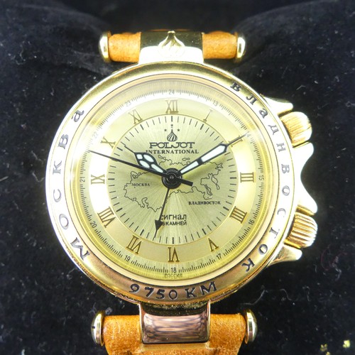 214 - A Poljot International automatic Wristwatch, the gilt dial depicting the map of Russia, luminous han... 