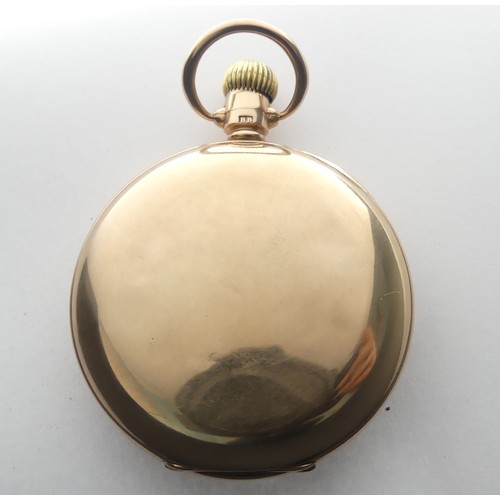 215 - A 9ct gold Half Hunter Pocket Watch, the white enamel dial with Arabic Numerals and subsidiary secon... 