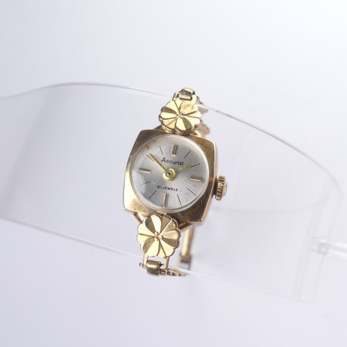 216 - A 9ct gold lady's Accurist Wristwatch, with Swiss 21-jewels movement, on a 9ct yellow gold foliate b... 