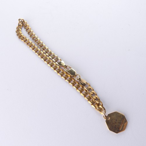 389 - A 9ct gold curb link Bracelet, with 9ct gold WSC Club charm suspended, 19.5cm long, 7.4g.... 