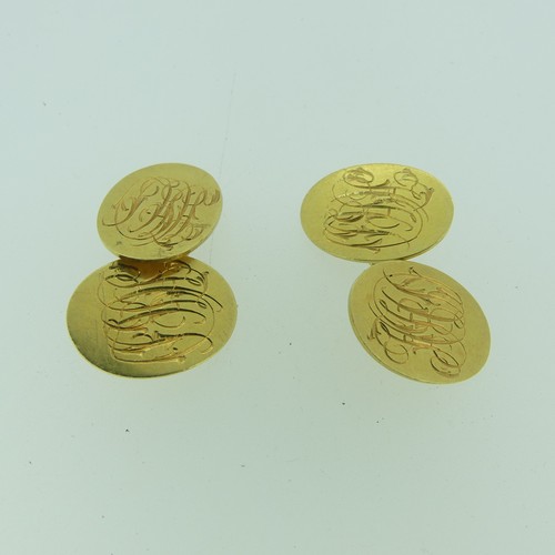 468 - A pair of 18ct gold oval Cufflinks, both sides monogrammed, 11.3g.