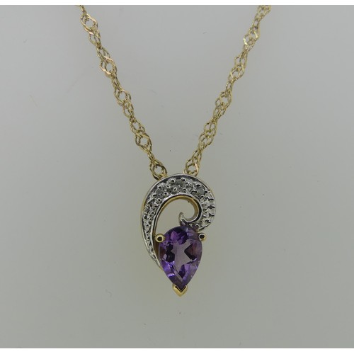 479 - A small 9ct gold amethyst Pendant, on 9ct gold trace chain, together with a pair of 9ct gold mounted... 