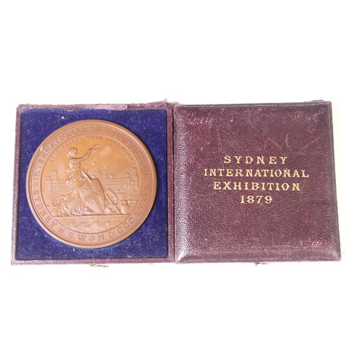 724 - An Australia, Sydney International Exhibition 1879, large bronze medal by JS & AB Wyon, female w... 