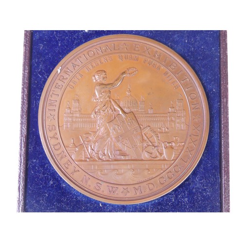 724 - An Australia, Sydney International Exhibition 1879, large bronze medal by JS & AB Wyon, female w... 