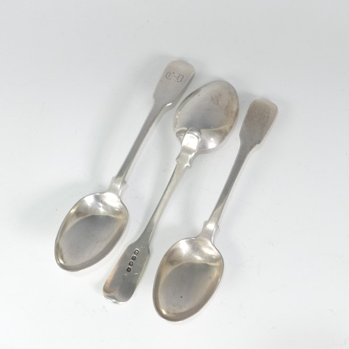 65 - Paul Storr; A set of three George IV silver Dessert Spoons, hallmarked London, 1820, fiddle pattern,... 