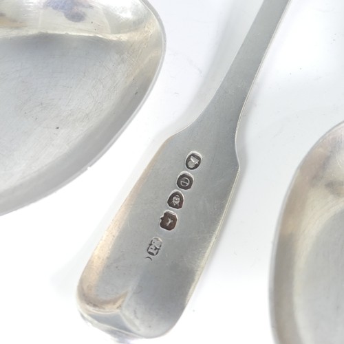 65 - Paul Storr; A set of three George IV silver Dessert Spoons, hallmarked London, 1820, fiddle pattern,... 