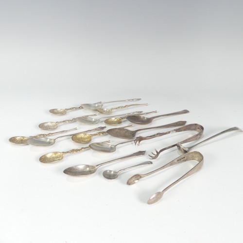 71 - A quantity of silver Flatware, including seven various silver gilt replica anointing teaspoons, four... 