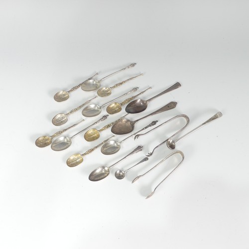 71 - A quantity of silver Flatware, including seven various silver gilt replica anointing teaspoons, four... 