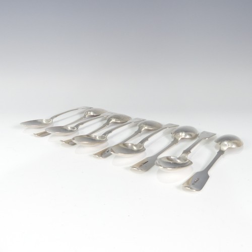 75 - A set of three Victorian silver fiddle pattern Dessert Spoons, by John Stone, hallmarked Exeter 1855... 