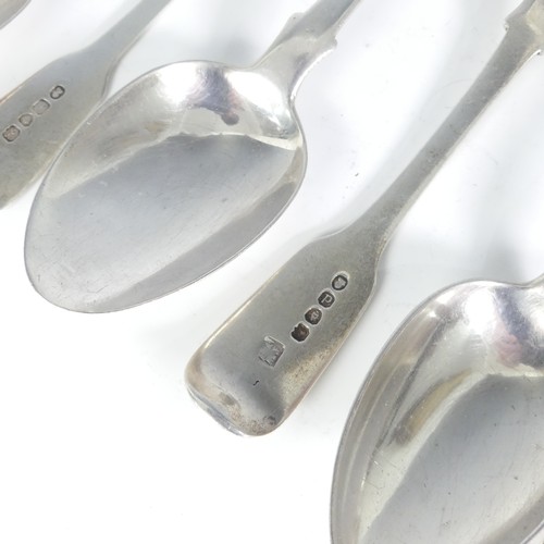 75 - A set of three Victorian silver fiddle pattern Dessert Spoons, by John Stone, hallmarked Exeter 1855... 