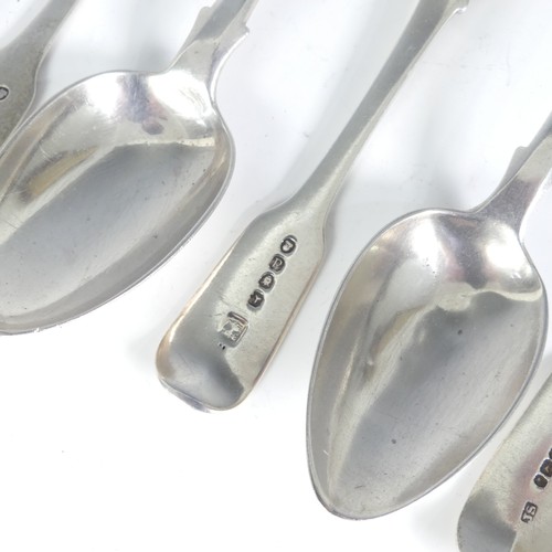 75 - A set of three Victorian silver fiddle pattern Dessert Spoons, by John Stone, hallmarked Exeter 1855... 