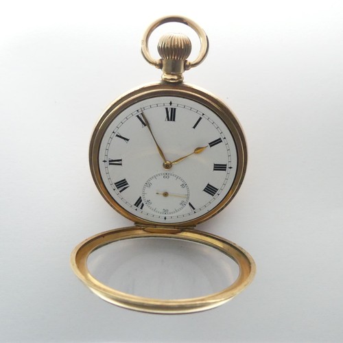 227 - A gold plated Pocket Watch, white enamel dial with Roman Numerals and subsidiary seconds dial, Swiss... 