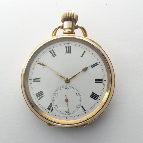 227 - A gold plated Pocket Watch, white enamel dial with Roman Numerals and subsidiary seconds dial, Swiss... 