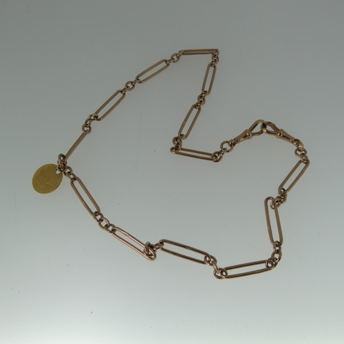 361 - A 9ct rose gold Watch Chain, with a clip at each end, 46cm long, the centre with a United States 1 d... 