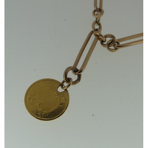 361 - A 9ct rose gold Watch Chain, with a clip at each end, 46cm long, the centre with a United States 1 d... 