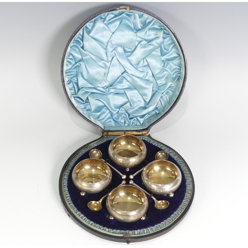 86 - A cased set of four Victorian silver Open Salts, by Atkin Brothers, hallmarked Sheffield, 1886/7, of... 