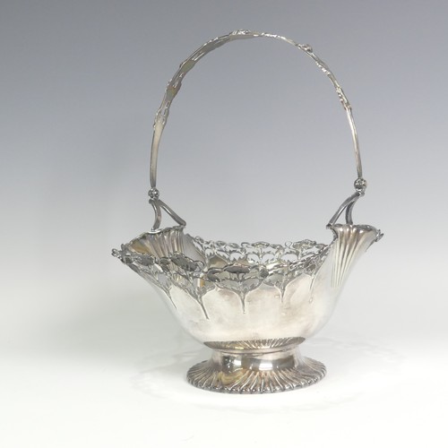 95 - A late 19thC Continental (800) silver swing handled Basket, of shaped oval form with fluted decorati... 