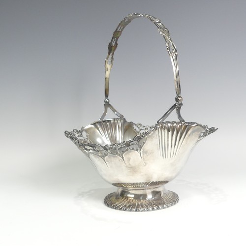 95 - A late 19thC Continental (800) silver swing handled Basket, of shaped oval form with fluted decorati... 