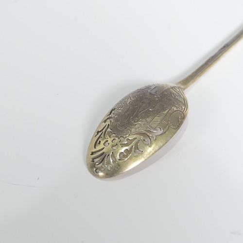 97 - A mid 18thC silver gilt picture back Mote Spoon, makers mark stamped twice only, probably Elizabeth ... 