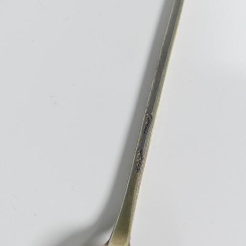 97 - A mid 18thC silver gilt picture back Mote Spoon, makers mark stamped twice only, probably Elizabeth ... 