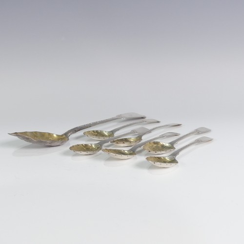 104 - A matched set of six George III silver fiddle pattern Teaspoons, with later gilded 'berry' bowls and... 