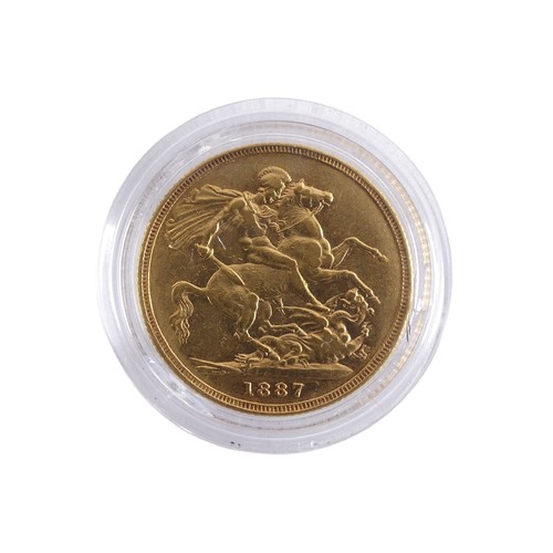 596 - A Victorian gold Sovereign, dated 1887, Sydney mint mark.Provenance; The Jeffery William John Dodman... 