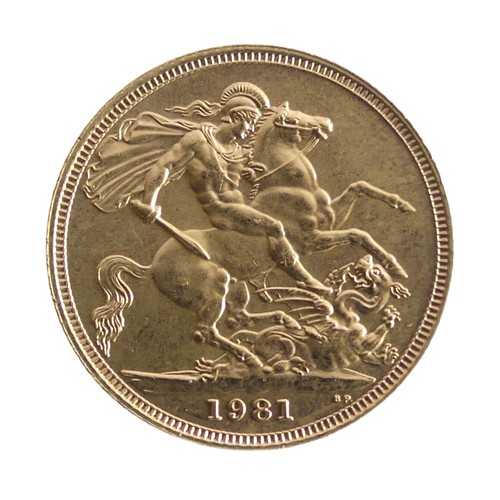 597 - An Elizabeth II gold Sovereign, dated 1981.Provenance; The Jeffery William John Dodman Collection of... 