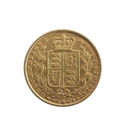 599 - A Victorian gold Sovereign, dated 1865, with shield reverse.Provenance; The Jeffery William John Dod... 