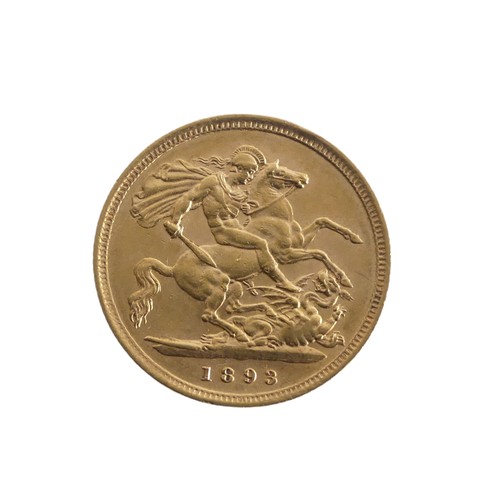 601 - A Victorian gold Half Sovereign, dated 1893.Provenance; The Jeffery William John Dodman Collection o... 