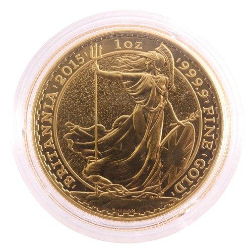 613 - An Elizabeth II gold 100 Pounds (1oz) Fine gold Coin, dated 2015.Provenance; The Jeffery William Joh... 