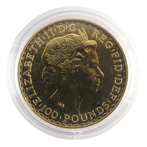 616 - An Elizabeth II gold 100 Pounds (1oz) Fine gold Coin, dated 2015.Provenance; The Jeffery William Joh... 