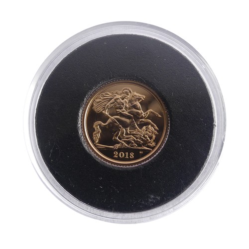 624 - An Elizabeth II gold Half Sovereign, dated 2018, in perspex case, with Harrington & Byrne 'uncir... 