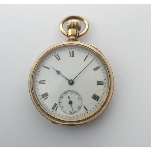 231 - An early 20thC gold plated Pocket Watch, white enamel dial with subsidiary seconds dial, Waltham mov... 