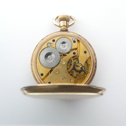 231 - An early 20thC gold plated Pocket Watch, white enamel dial with subsidiary seconds dial, Waltham mov... 