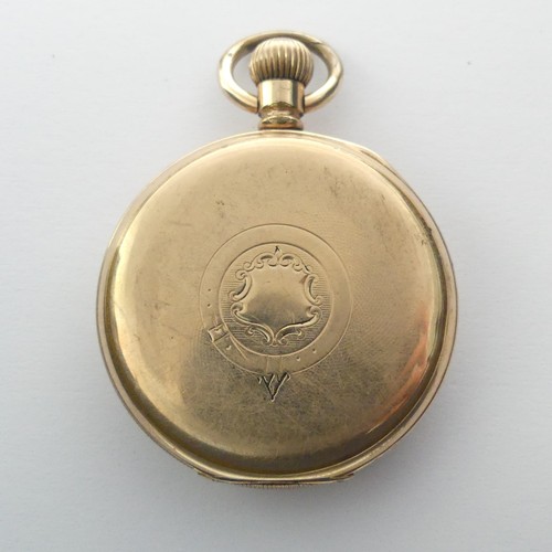 231 - An early 20thC gold plated Pocket Watch, white enamel dial with subsidiary seconds dial, Waltham mov... 