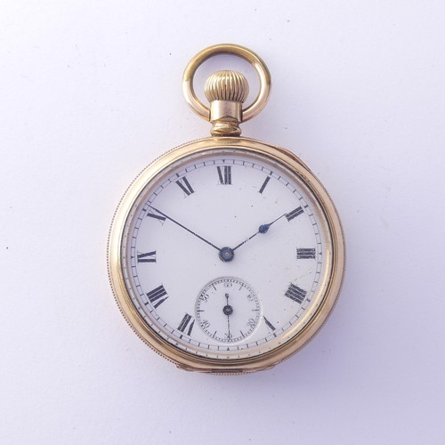 231 - An early 20thC gold plated Pocket Watch, white enamel dial with subsidiary seconds dial, Waltham mov... 