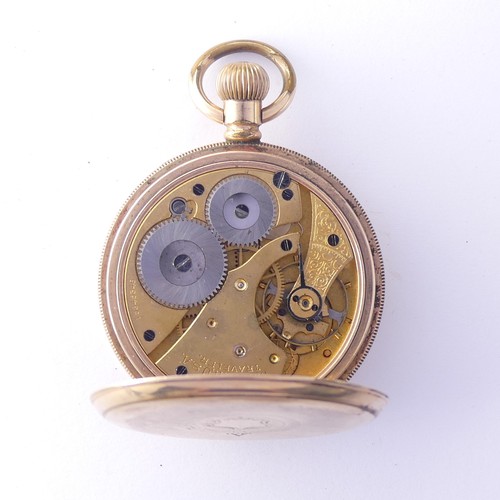 231 - An early 20thC gold plated Pocket Watch, white enamel dial with subsidiary seconds dial, Waltham mov... 