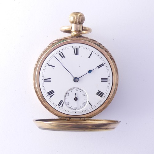 231 - An early 20thC gold plated Pocket Watch, white enamel dial with subsidiary seconds dial, Waltham mov... 