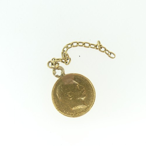 736 - A Danish 20 Kroner gold Coin, dated 1916, soldered to mount/chain, chain tests as 18ct, total weight... 