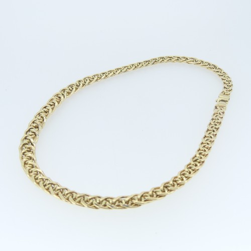 367 - A graduated 14ct yellow gold fancy link Necklace, 44cm long, 18g.