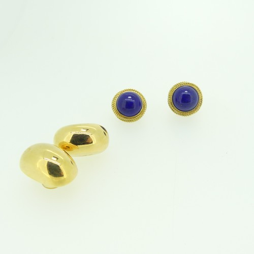 426 - A pair of 14ct yellow gold hollow Ear Clips, 4.8g, together with a pair of 14ct yellow gold and lapi... 