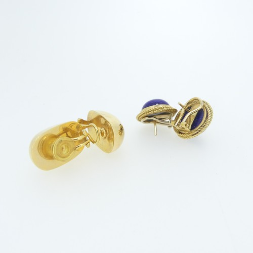 426 - A pair of 14ct yellow gold hollow Ear Clips, 4.8g, together with a pair of 14ct yellow gold and lapi... 