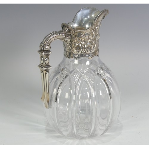 119 - A silver mounted cut glass Claret Jug, by John Grinsell & Sons, hallmarked Birmingham 1891, the ... 