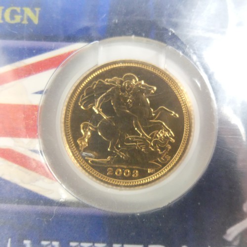 745 - An Elizabeth II 'Bullion' gold Half Sovereign, dated 2003, in carded blister pack.