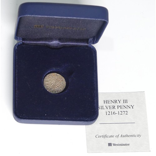 746 - WITHDRAWN: A Henry III (1216-1272) silver Penny, with Westminster certificate of authenticity, toget... 