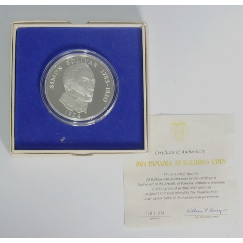 749 - A cased 1974 Panama sterling silver 20 Balboas Coin, with Franklin Mint certificate.... 