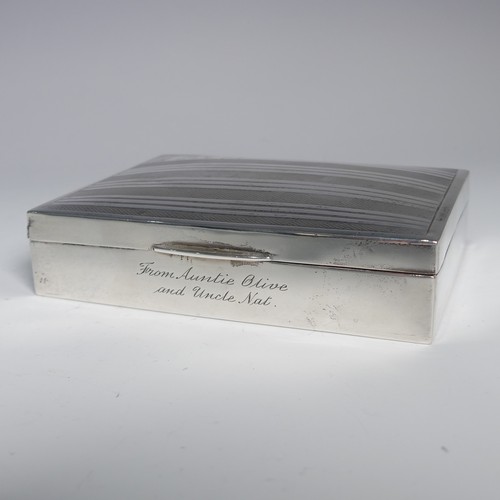 138 - A George VI silver cigarette case, hallmarked Chester, 1941, with engine turned decoration and inter... 