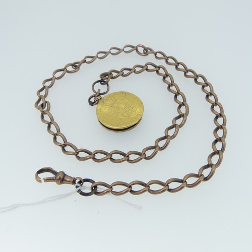 494 - A 9ct rose gold Watch Chain, with damaged 9ct gold clip, with a locket suspended fashioned from a Ge... 