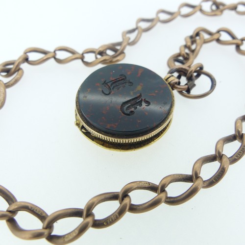 494 - A 9ct rose gold Watch Chain, with damaged 9ct gold clip, with a locket suspended fashioned from a Ge... 